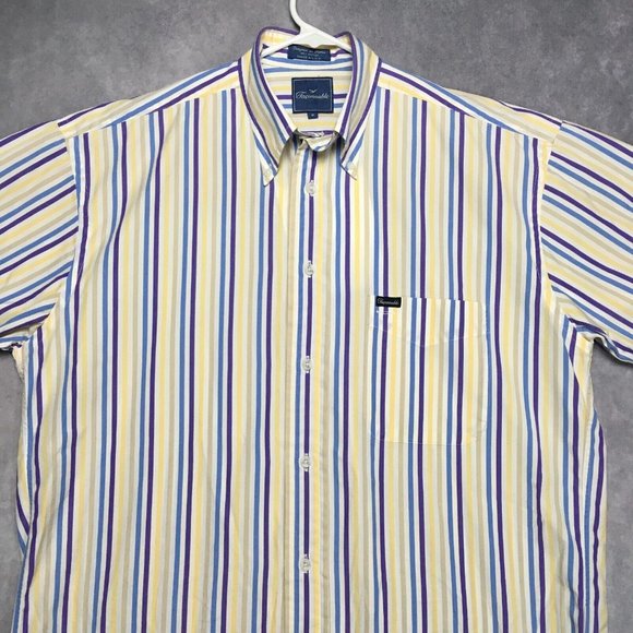 Faconnable Mens Shirt size Medium Short Sleeve Button Up Striped Purple Blue USA - Picture 2 of 14